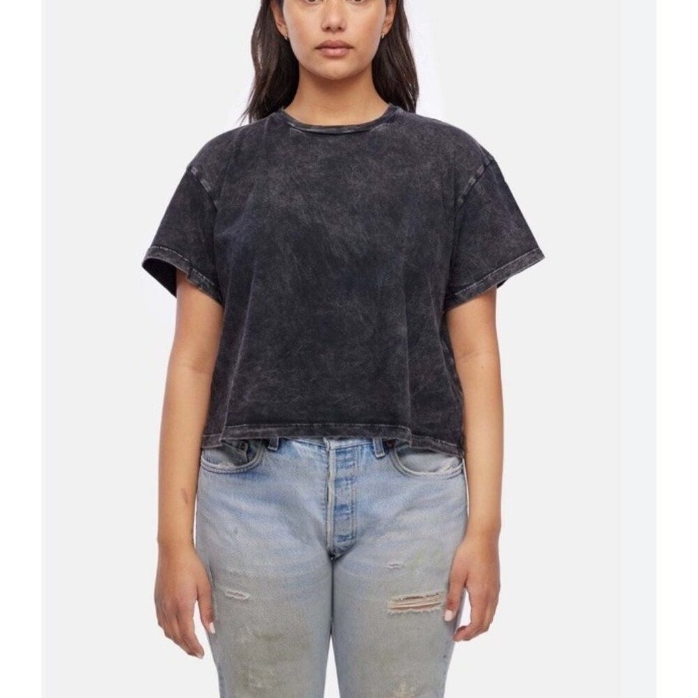 Lacausa Women’s Boxy Tee Gray Black T-shirt Grunge Rock S